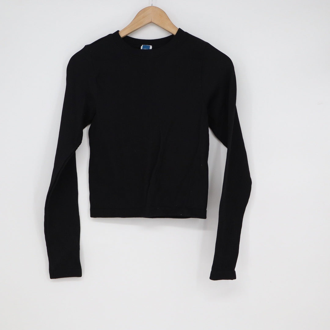 Old Navy Womens Seamless Ribbed Long Sleeve Crew Neck Top Black Size L