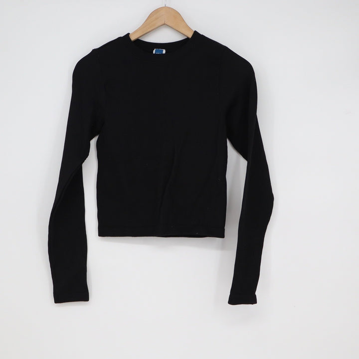 Old Navy Womens Seamless Ribbed Long Sleeve Crew Neck Top Black Size L