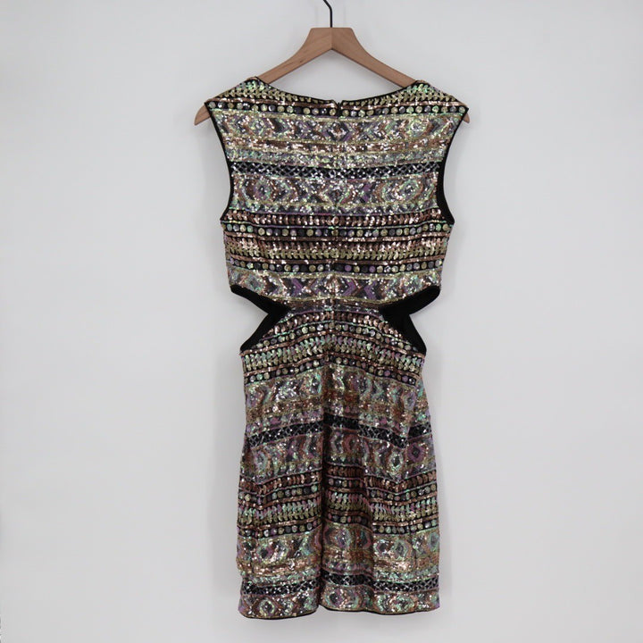 Forever 21 Sequin Cutout Sheath Dress M Multi Color Geometric Party Occasion