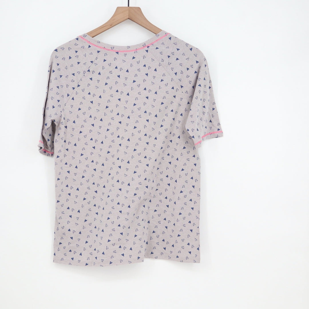 Cuddl Duds Pajama Set Womens Small Gray Blue Heart Print V-Neck Crop Pants 2pc
