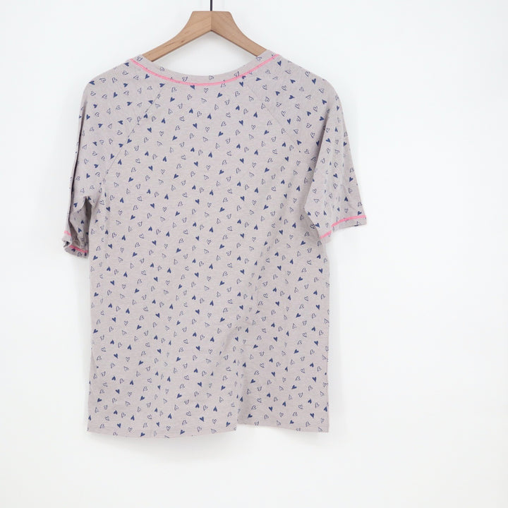 Cuddl Duds Pajama Set Womens Small Gray Blue Heart Print V-Neck Crop Pants 2pc