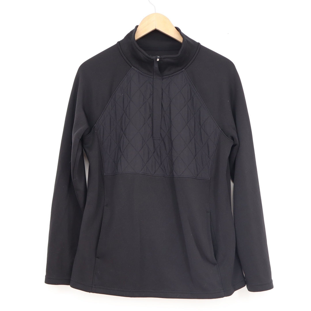 Avia Womens Black Quilted Quarter Zip Pullover Activewear Top Size L 12-14