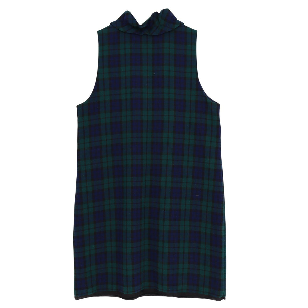 Vineyard Vines Black Plaid Ruffle Neck Sleeveless Shift Dress Green Blue 16