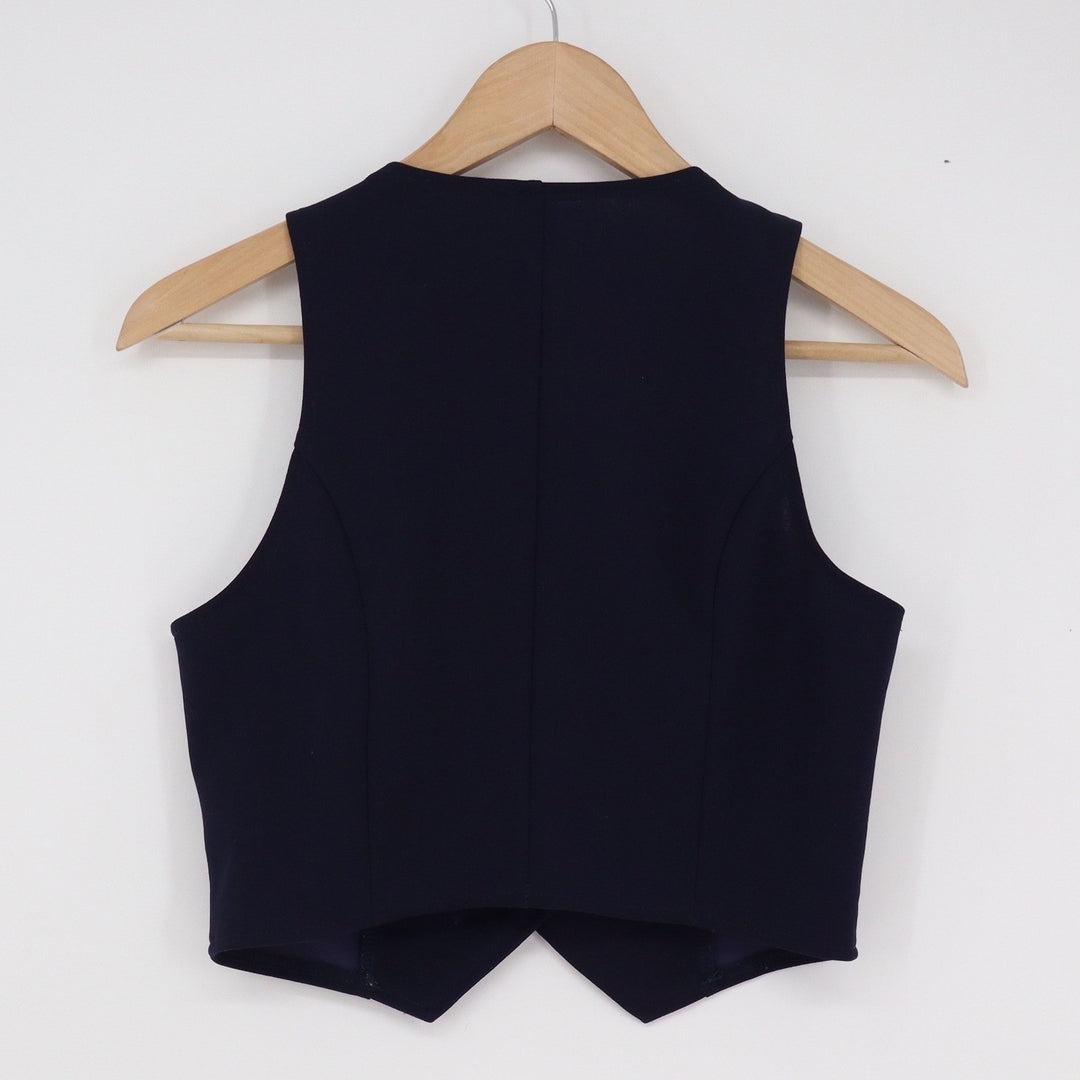 SHEIN Navy Blue Cropped Waistcoat Vest V-Neck Button Front Size S 4