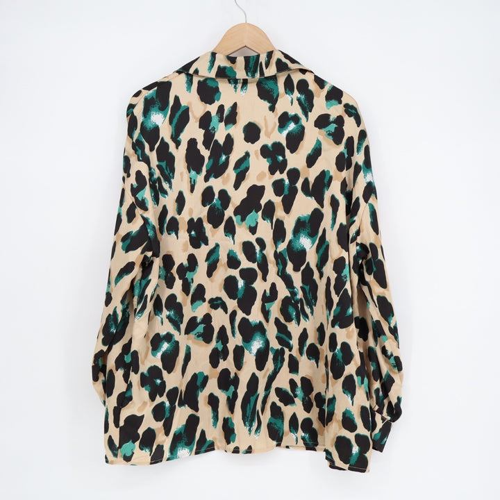 Shein Curve Shirt Womens 1XL Multi Leopard Long Sleeve Spread Collar Button Up