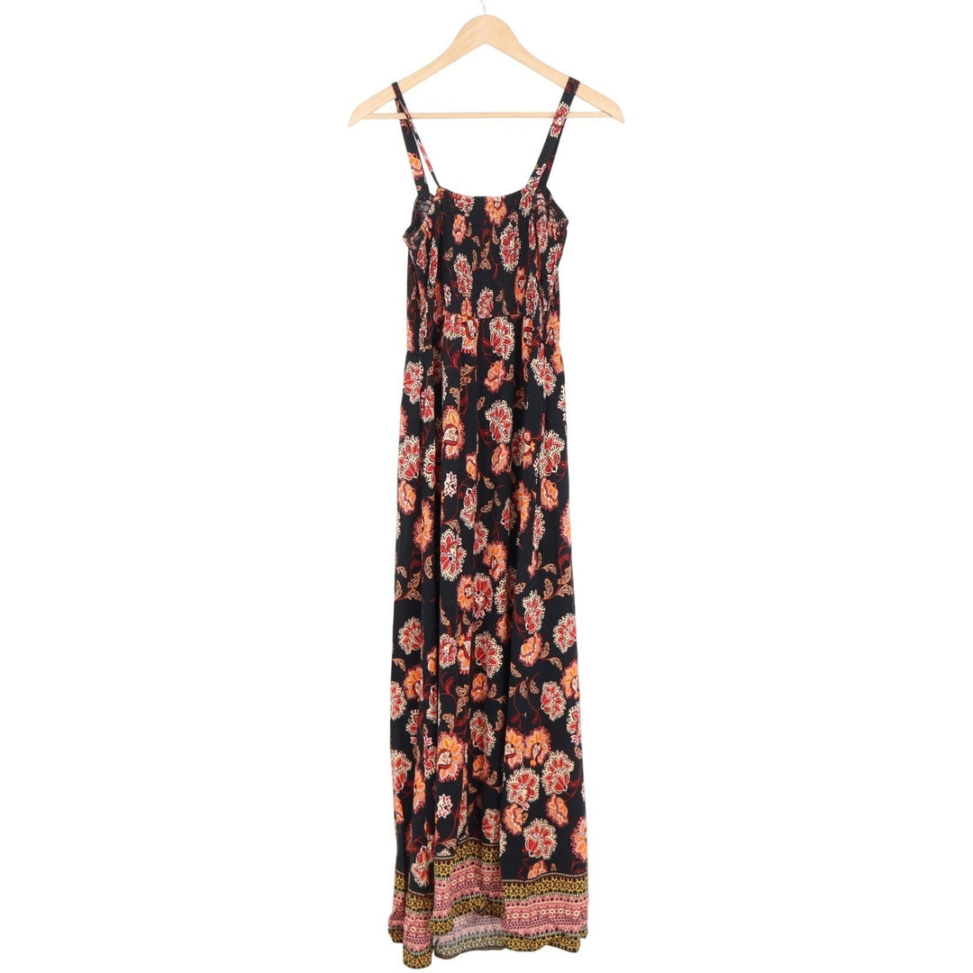 Band of Gypsies Smocked Floral Paisley Maxi Dress Black Red Large