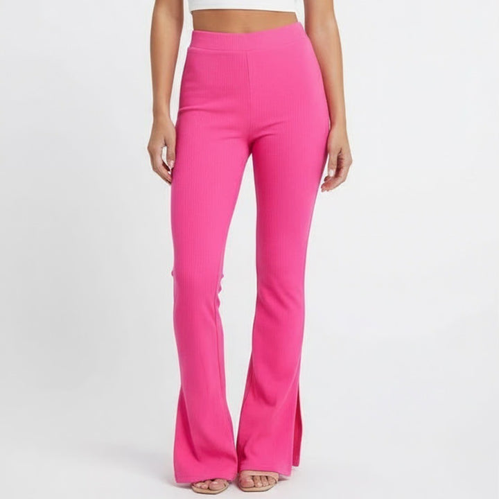 Naked Wardrobe Neon Pink Ribbed Split Hem High Waist Pants Large