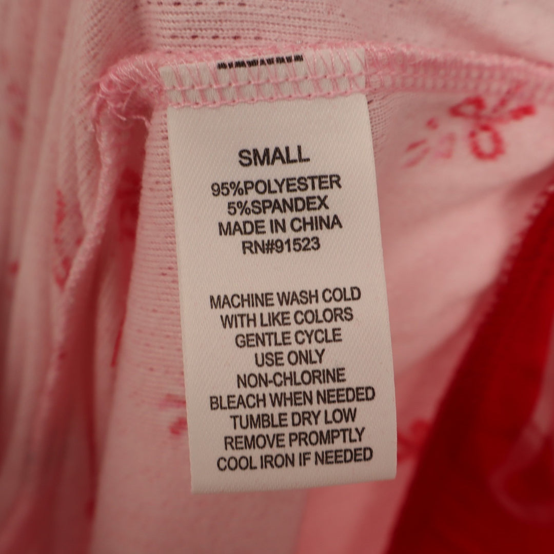 Womens Pajama Pants Small Baby Pink Red Bow Allover Print Stretch Straight Leg
