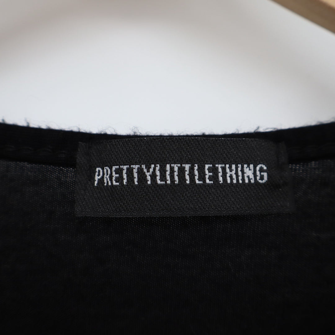 Pretty Little Thing Bodysuit Womens Black Cotton Round Neck Casual Long Sleeve
