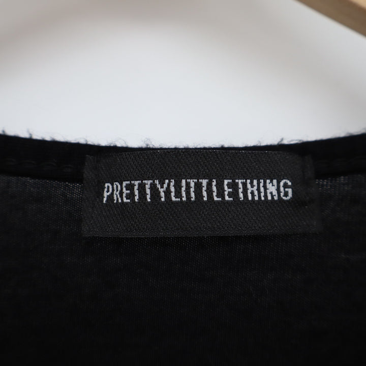 Pretty Little Thing Bodysuit Womens Black Cotton Round Neck Casual Long Sleeve