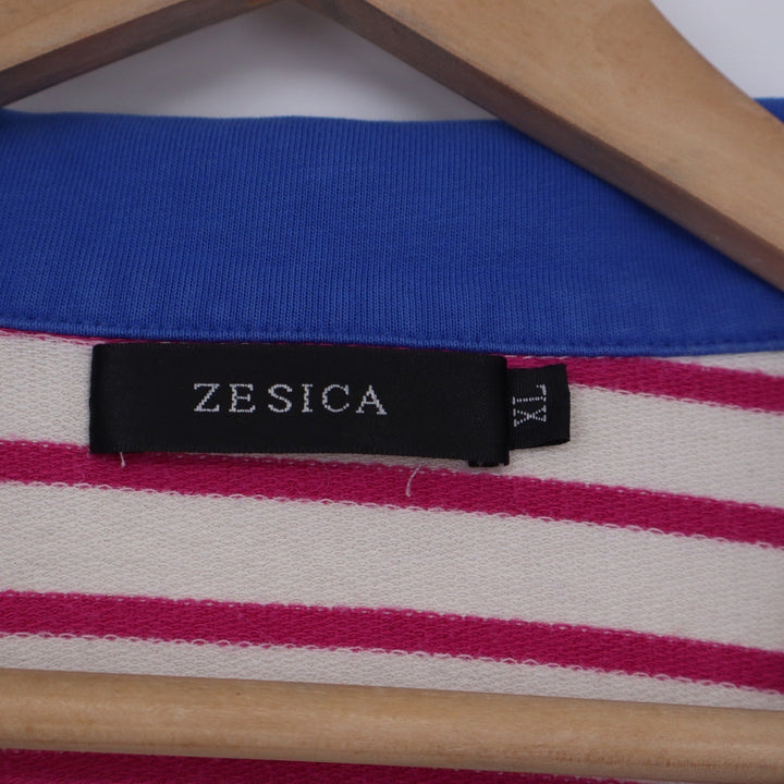 ZESICA Womens XL Pink White Striped Long Sleeve Polo Shirt Blue Collar KLK0604