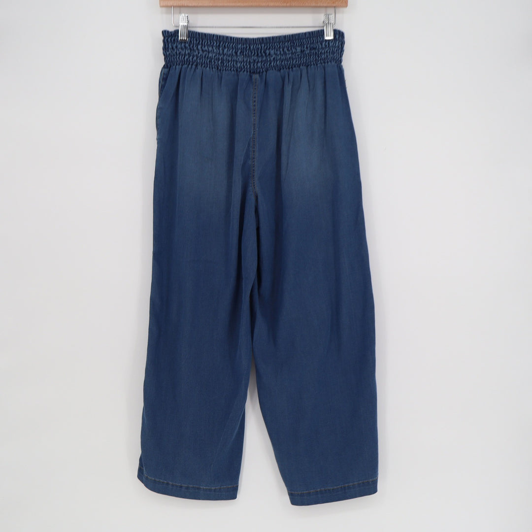 Dictionary Womens Small Blue Lyocell Blend Smocked Waist Wide Leg Cropped Pants