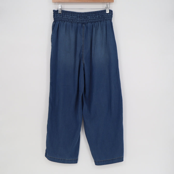 Dictionary Womens Small Blue Lyocell Blend Smocked Waist Wide Leg Cropped Pants
