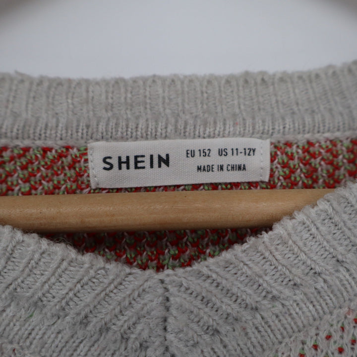 SHEIN Girls Strawberry Print Cropped V-Neck Sweater Beige Red Size 11-12Y