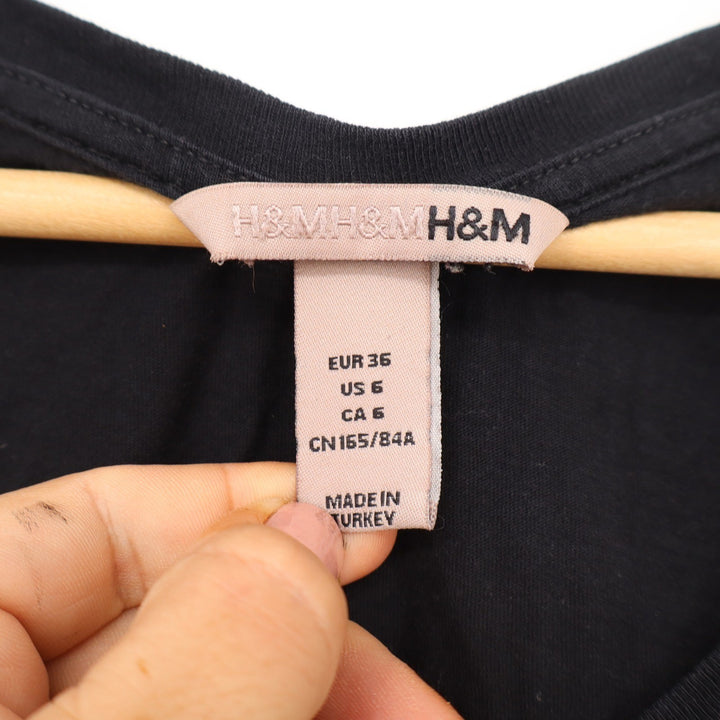 HM Black Organic Cotton Scoop Neck Pocket T-Shirt Size 6 Short Sleeve Basic Tee