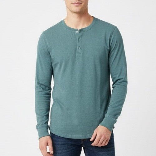 Threads 4 Thought Long Sleeve Henley Shirt Succu Teal Organic Cotton Size S