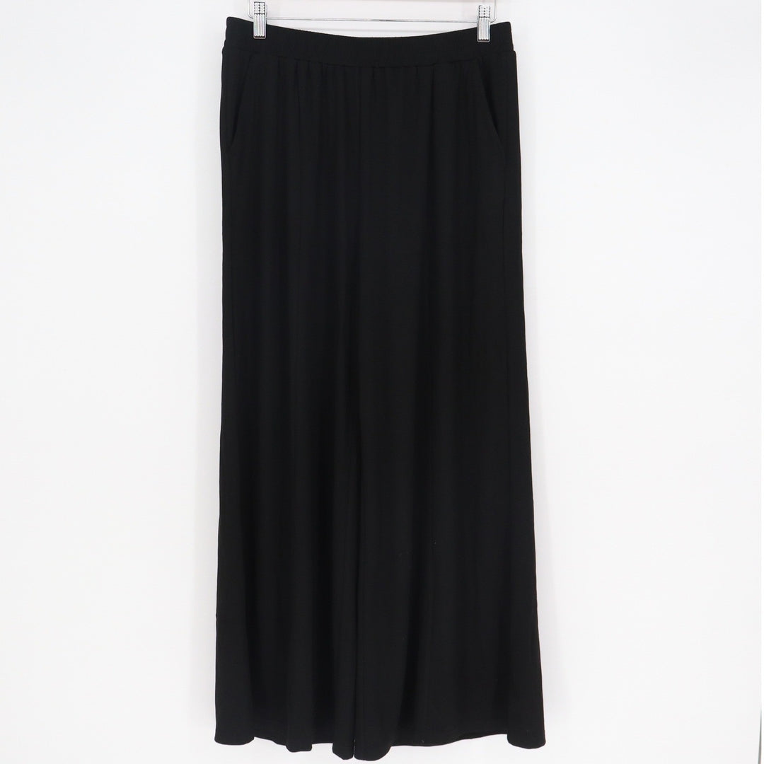 Black Wide Leg Knit Jersey Trousers High Waist Elastic Pocket Pants Large 4419