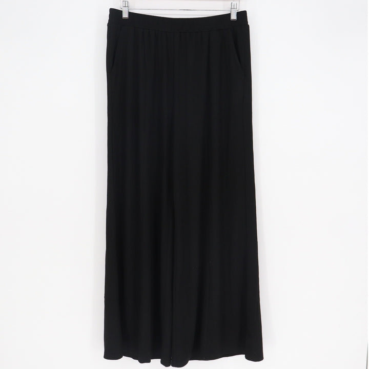 Black Wide Leg Knit Jersey Trousers High Waist Elastic Pocket Pants Large 4419