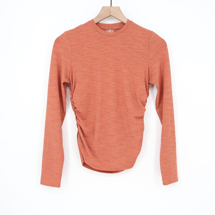 CALIA Tissue Texture Long Sleeve Crew Neck Ruched Top Dark Orange XS