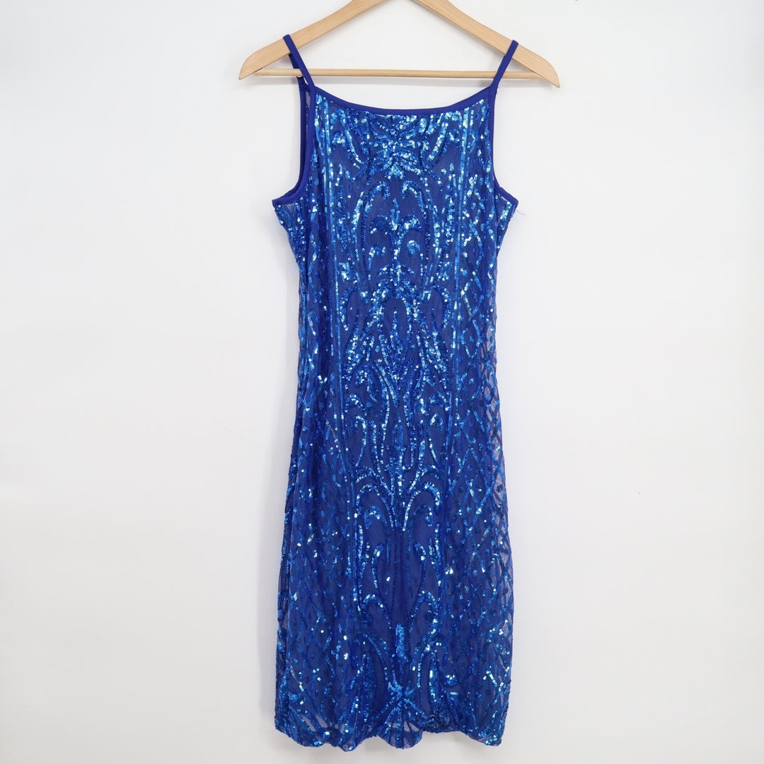 Fashion Nova Royal Blue Sequin Bodycon Dress Square Neck Sleeveless XL