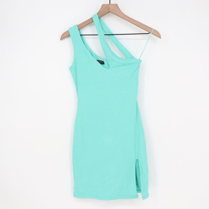 Naked Wardrobe Turquoise One Shoulder Cutout Mini Dress Size M