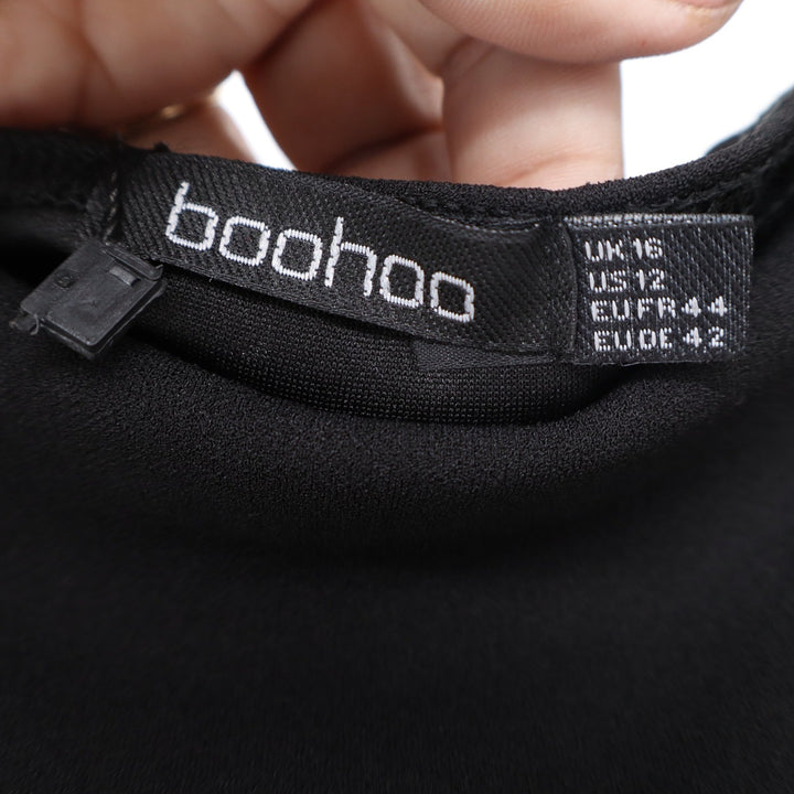Boohoo Womens Asymmetric Cut Out Maxi Dress Black Long Sleeve Size 12 NEW