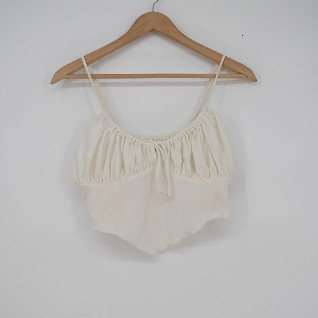 Urban Outfitters White Handkerchief Hem Smocked Cami Crop Top Large