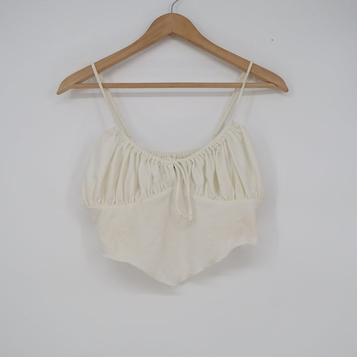 Urban Outfitters White Handkerchief Hem Smocked Cami Crop Top Large