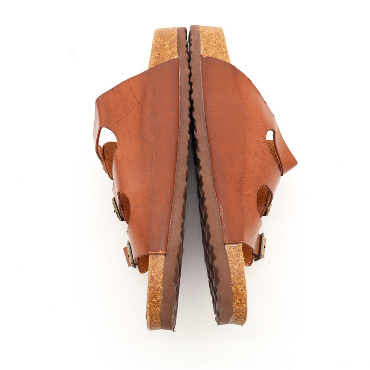 Madden Girl G-Percy Cognac Brown Triple Buckle Slide Sandals 6