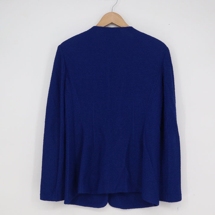 St. John Womens Cobalt Blue Textured Knit Single Button Blazer Jacket Size 8