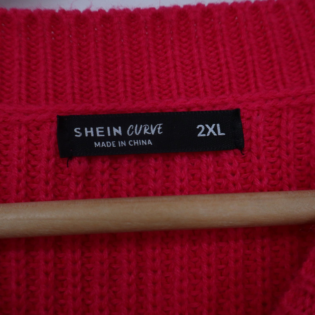 Shein Curve Pink Shaker Knit Crewneck Sweater Plus Size 2XL Long Sleeve Pullover