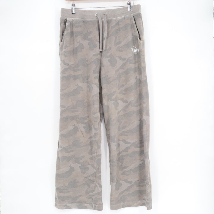 Old Navy Sweatpants Womens Medium Gray Camo Cotton Drawstring Waist Wide Leg