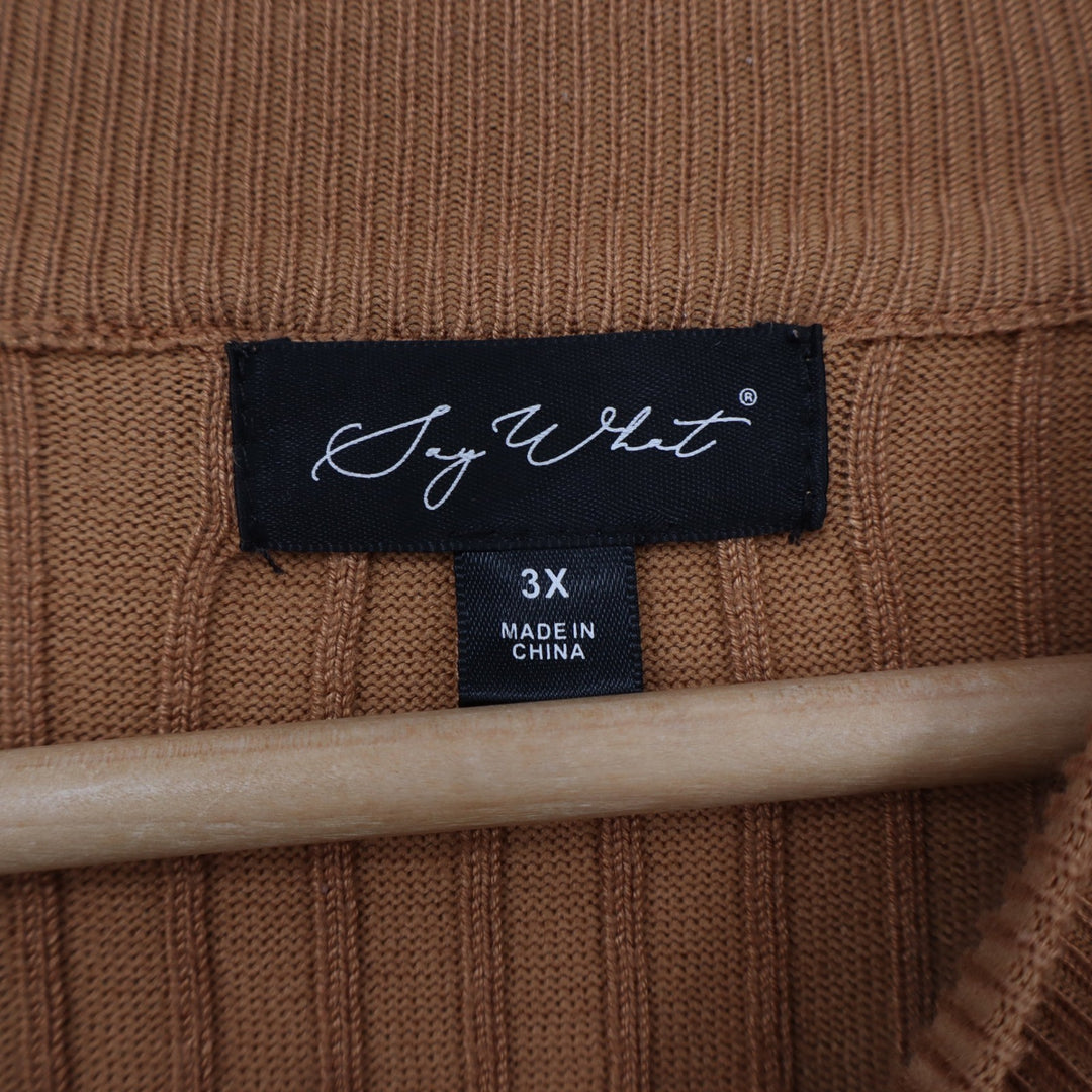 Say What Sweater Dress Womens 3X Ribbed Mock Neck Camel Brown Midi Excellent
