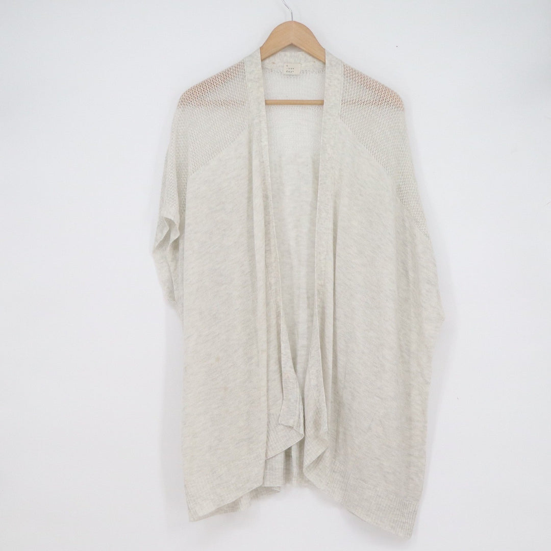 A New Day Womens Oatmeal Heather Grey Mesh Crochet Open Front Cardigan O/S