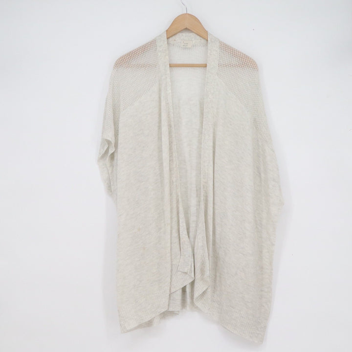A New Day Womens Oatmeal Heather Grey Mesh Crochet Open Front Cardigan O/S