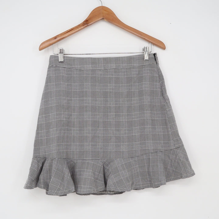 Forever 21 Skirt Womens L Contemporary Grey Glen Plaid Ruffle Mini New