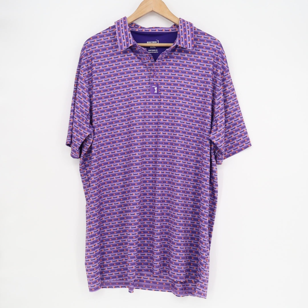 Bogeybros Polo Shirt Mens 2XL Purple Printed Stretch Short Sleeve Golf Tennis