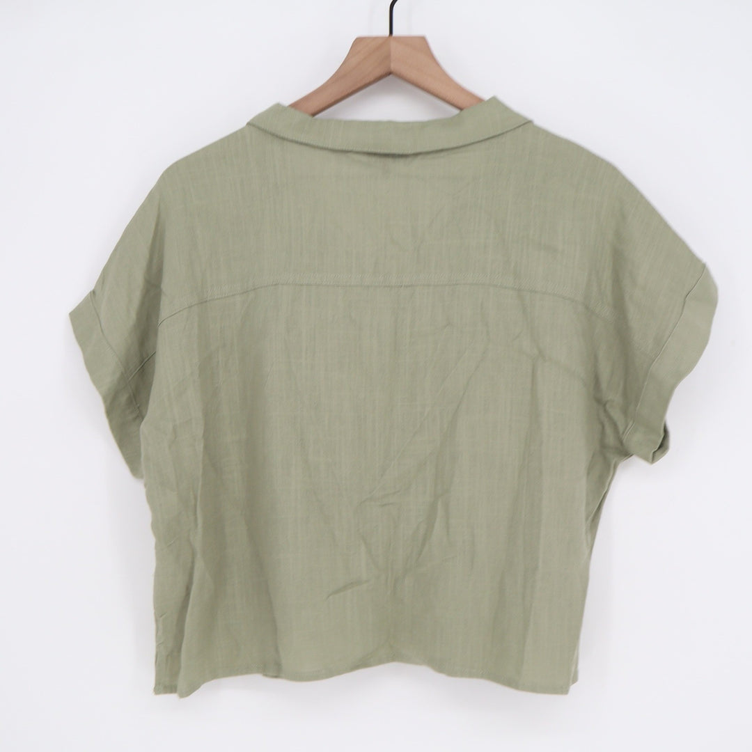 Mi Ami for Francescas Olive Green Linen Blend Button Down Shirt Large