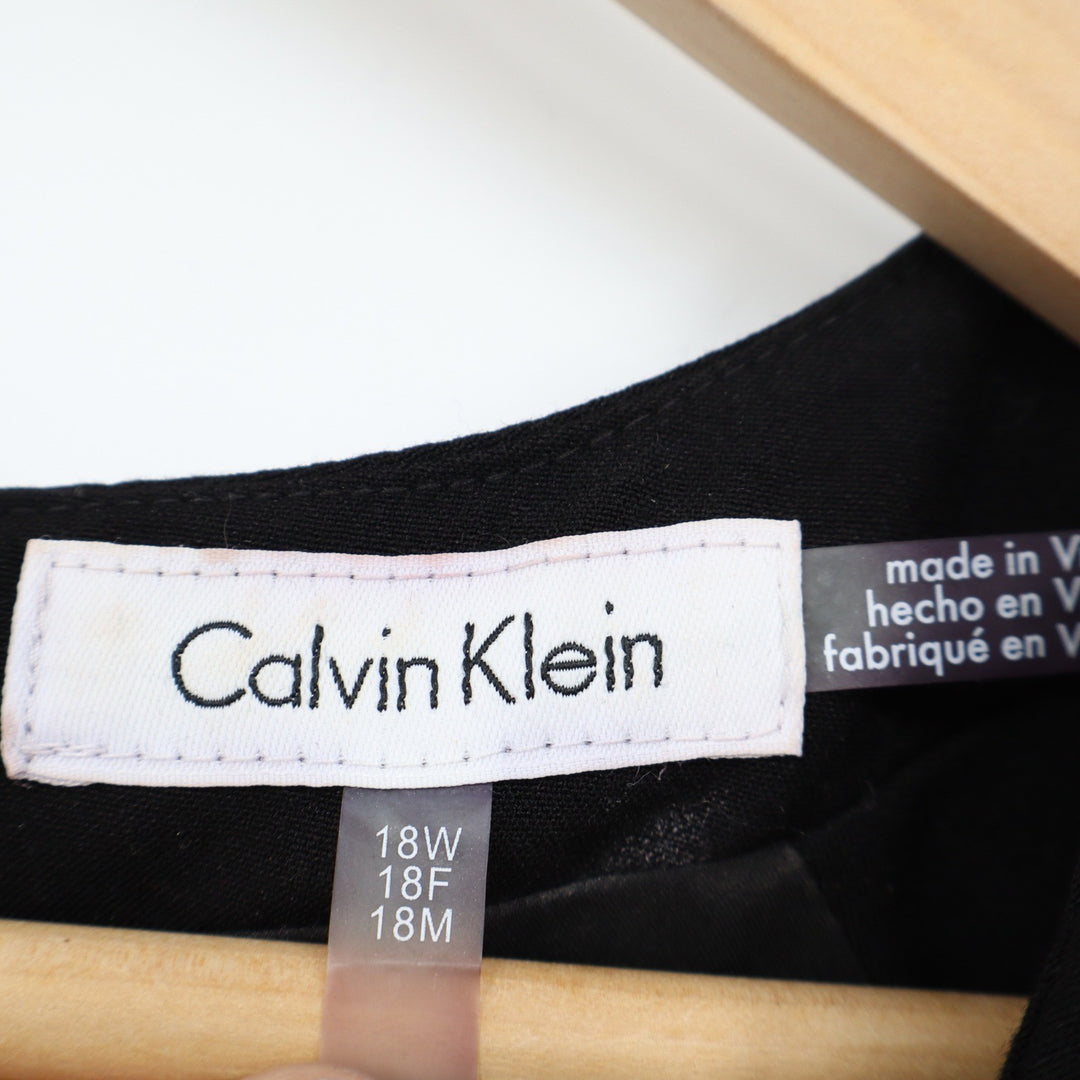 Calvin Klein Mens Black V-Neck Cap Sleeve Belted Sheath Dress 18W