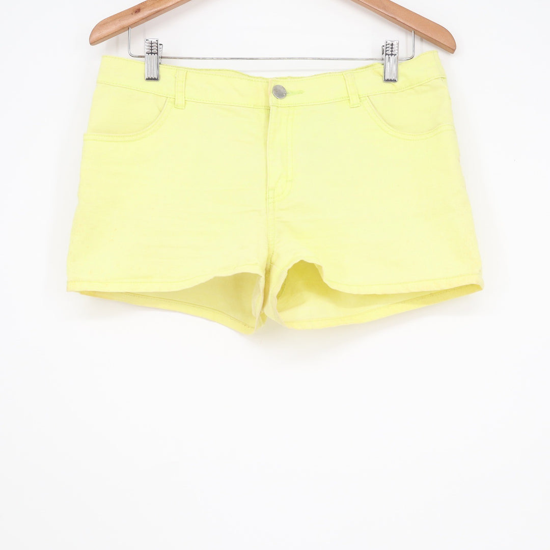 H&M Divided Neon Yellow Denim Mini Shorts Womens Size 10 Stretch Summer Festival