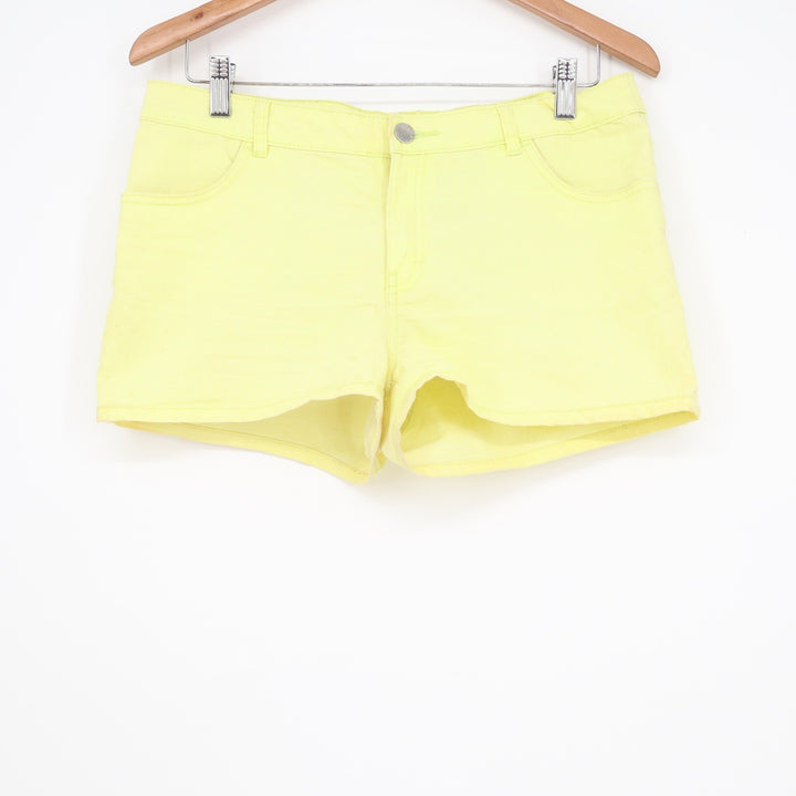 H&M Divided Neon Yellow Denim Mini Shorts Womens Size 10 Stretch Summer Festival