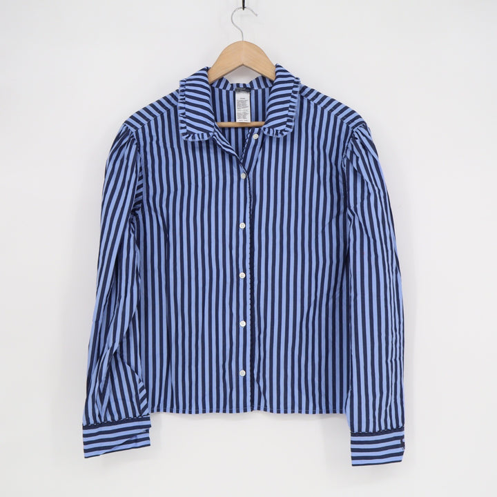 Polo Ralph Lauren Blue Striped Ruffle Collar Cotton Button Down Shirt S