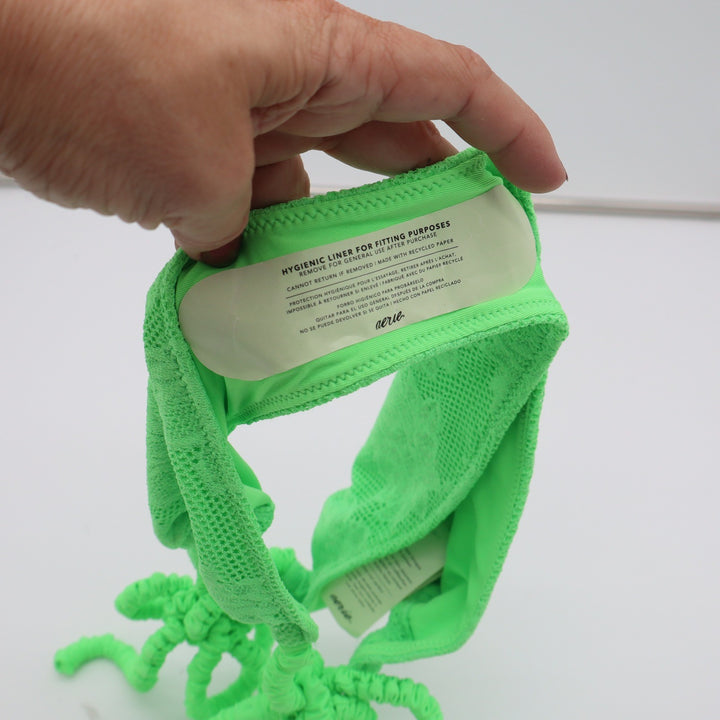 Aerie Bikini Bottom Womens S Cheekiest Neon Green Floral Lace Scrunchie Tie NEW