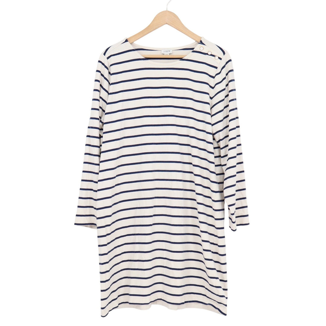 J.Crew Womens XXL Striped Long Sleeve T-Shirt Dress Navy Ivory Shoulder Buttons