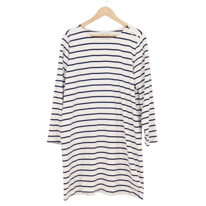 J.Crew Womens XXL Striped Long Sleeve T-Shirt Dress Navy Ivory Shoulder Buttons