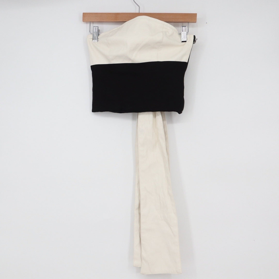 Jianning Women Black Cream Colorblock Strapless Tube Top with Long Sash Small