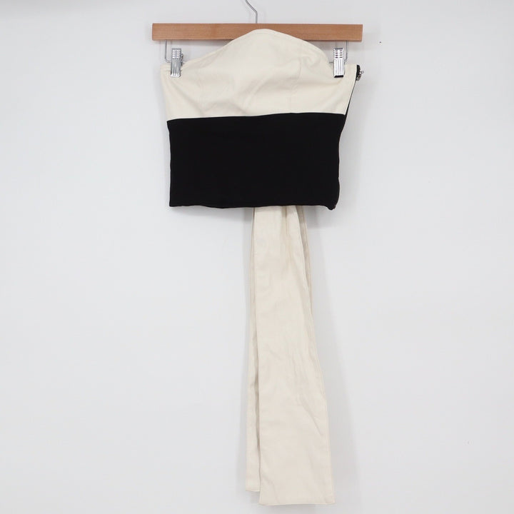 Jianning Women Black Cream Colorblock Strapless Tube Top with Long Sash Small