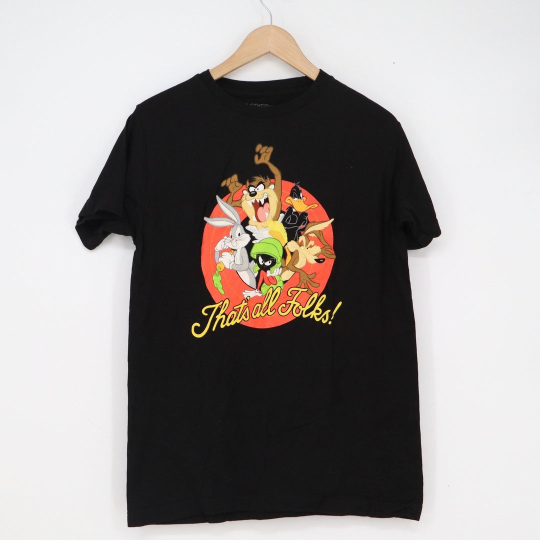 Looney Tunes Thats All Folks Black Graphic T-Shirt Mens Medium Bugs Bunny Taz