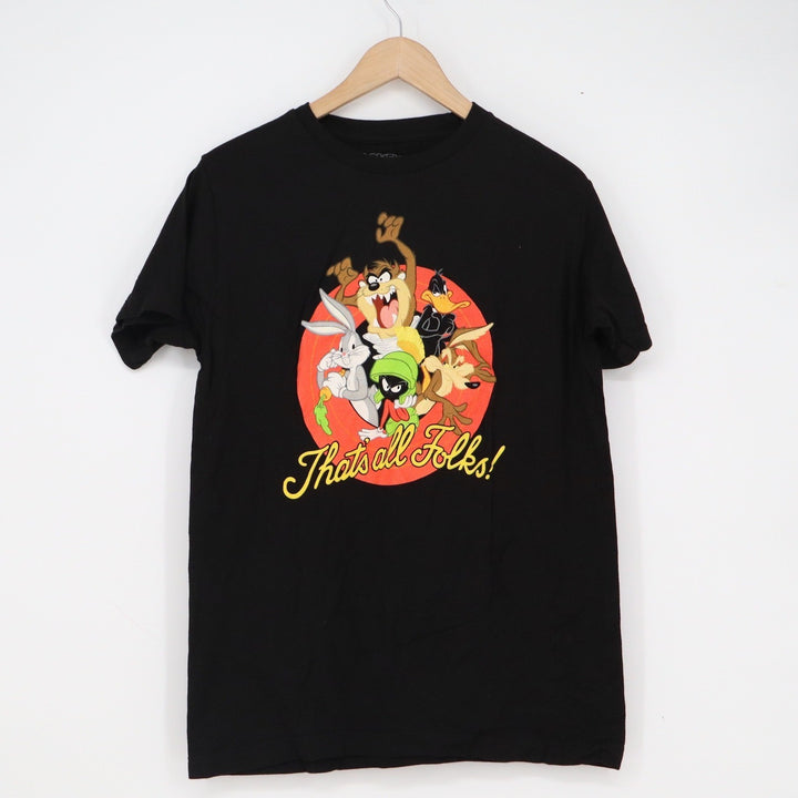 Looney Tunes Thats All Folks Black Graphic T-Shirt Mens Medium Bugs Bunny Taz