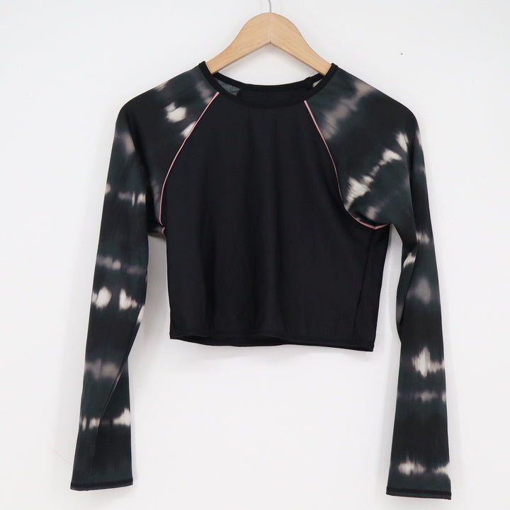 All in Motion Womens Black Tie Dye Long Sleeve Cropped Rash Guard Swim Top M